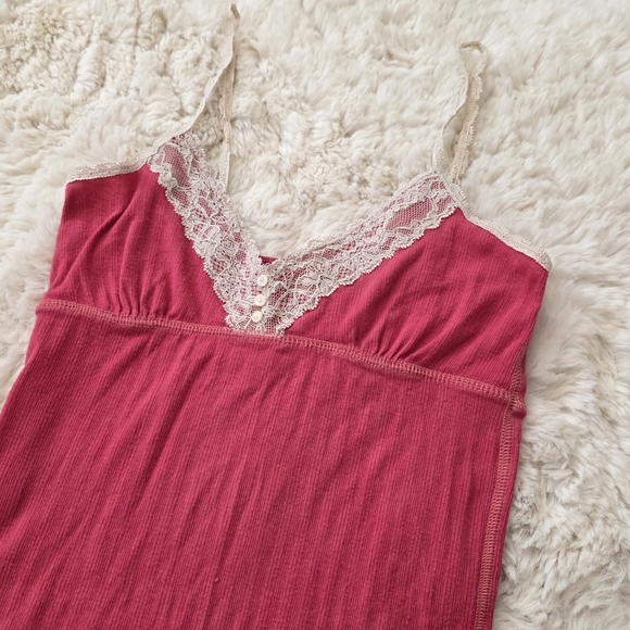 Abercrombie vintage hot pink ribbed lace button detail babydoll camisole - Picture 5 of 6